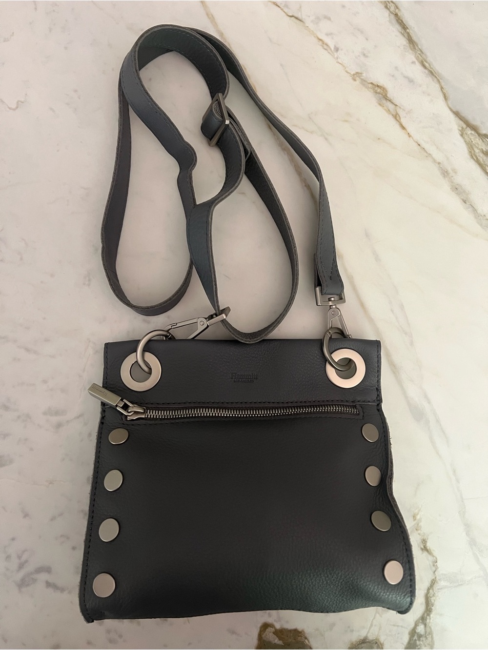 Hammitt Tony Small Crossbody Pewter Leather Brushed Silver